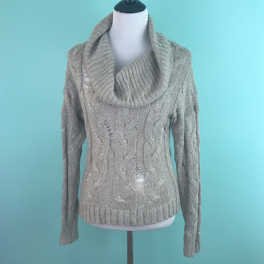 Distressed Cable Knit Sweater - M